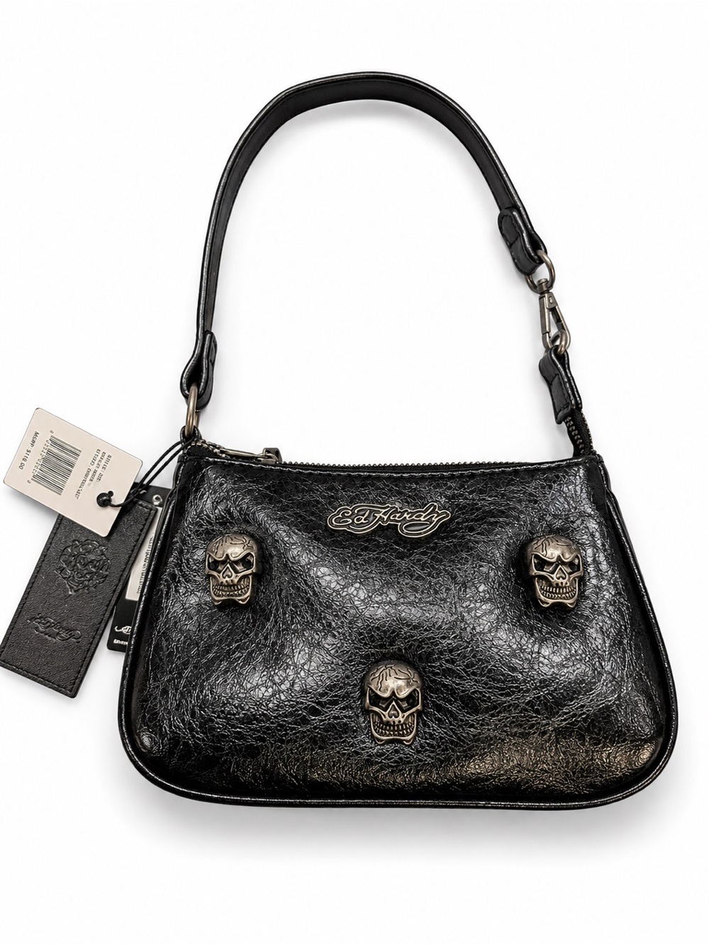 Ed Hardy Black Mini Shoulder Bag with Skull Studs